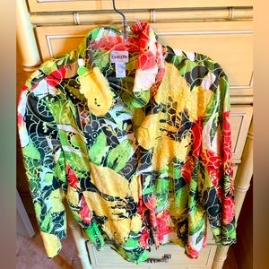 Chicos Linen Floral Embroidered Top/Jacket Size 2 or Large